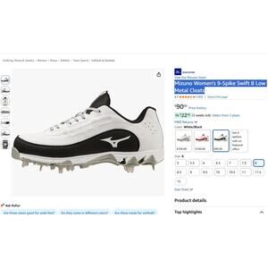 Size 8 Mizuno Women's Spike-Swift 8 Low Metal Cleats Softball Baseball New